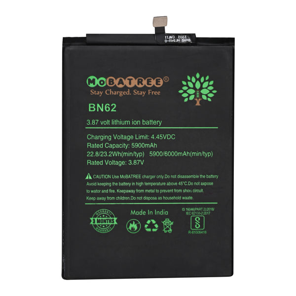 Mobatree BN62 Original Mobile Battery for Poco M3, Xiaomi Mi Redmi Note 4G, Redmi 9T, Redmi Power, 5900mAh (6 months Guarantee)