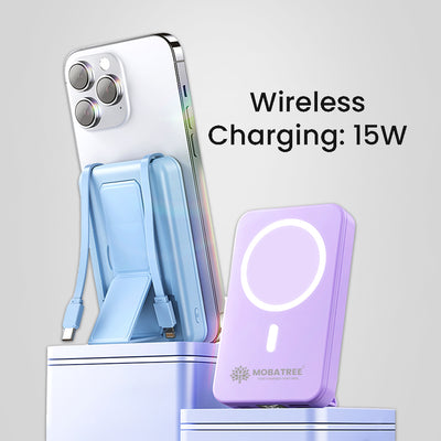 MBT 509 Wirelesss power bank with 2 inbuilt cables and stand 10000 mAh