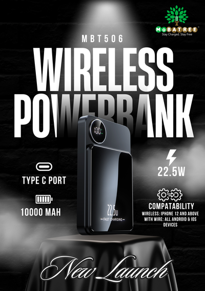 Mobatree MBT 506 Wireless Power Bank 10000mAh | 22.5W Fast Charging | Type-C | Wireless Charging