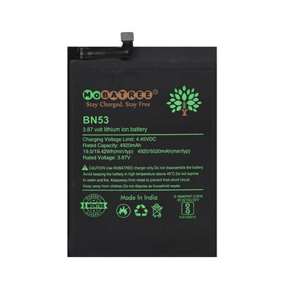 Mobatree Original Mobile Battery for Redmi Xiaomi Mi Note 9 Pro - BN53, BN52, 4920 mAh 