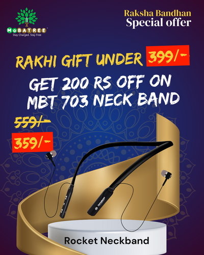 Mobatree MBT 703 Bluetooth Neckband with Mic, Smart Magnetic Buds, Upto 20 Hours Playback and Talk-Time, Noise Cancellation Bold Bass - Black