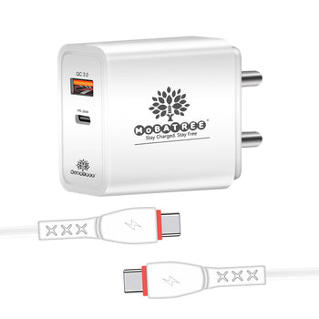 Mobatree Missile PD+QC Charger with 1 USB Port, 1 Type-C to Type-C Cable, Cable 3.0 Amps and 20 W Lightning Speed Charging for Android Devices