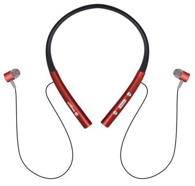 Mobatree MBT 702 Bluetooth Neckband with Mic, Smart Magnetic Buds, Upto 20 Hours Playback and Talk-Time, Noise Cancellation in Version 5.0 Bluetooth with Bold Bass - Red