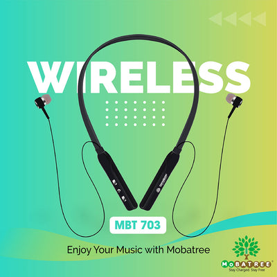 Mobatree MBT 703 Bluetooth Neckband with Mic, Smart Magnetic Buds, Upto 20 Hours Playback and Talk-Time, Noise Cancellation in Version 5.0 Bluetooth with Bold Bass - Blac