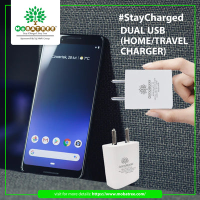 MoBatree MCH-204 Dual USB Home/Travel Charger with one Free Data Cable for Android & iPhone Devices