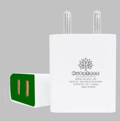 MoBatree MCH-204 Dual USB Home/Travel Charger with one Free Data Cable for Android & iPhone Devices