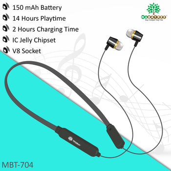 Mobatree MBT 704 Bluetooth Neckband with Mic, Smart Magnetic Buds, Upto 20 Hours Playback and Talk-Time, Noise Cancellation in Version 5.0 Bluetooth with Bold Bass - Black